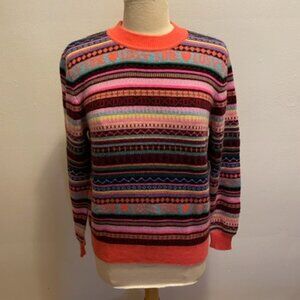 NWT White + Warren long sleeve crew neck cashmere sweater in bright jacquard